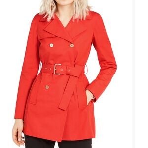 Gorgeous EUC Michael Kors red trench coat silver buttons double breasted